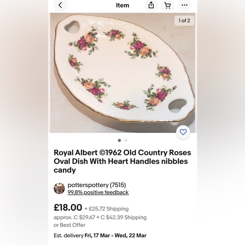 Old Country Roses Oval Tray - Picture 6 of 7